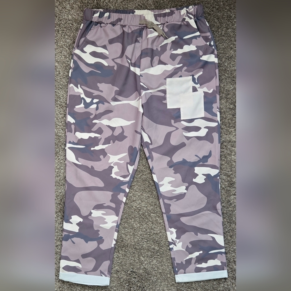 Daccla Womens Purple And Beige Camouflage Ankle Length Baggy Pants Size XL